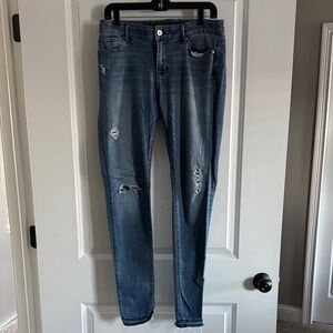 White House Black Market Ripped Skinny Jeans - Dark Blue